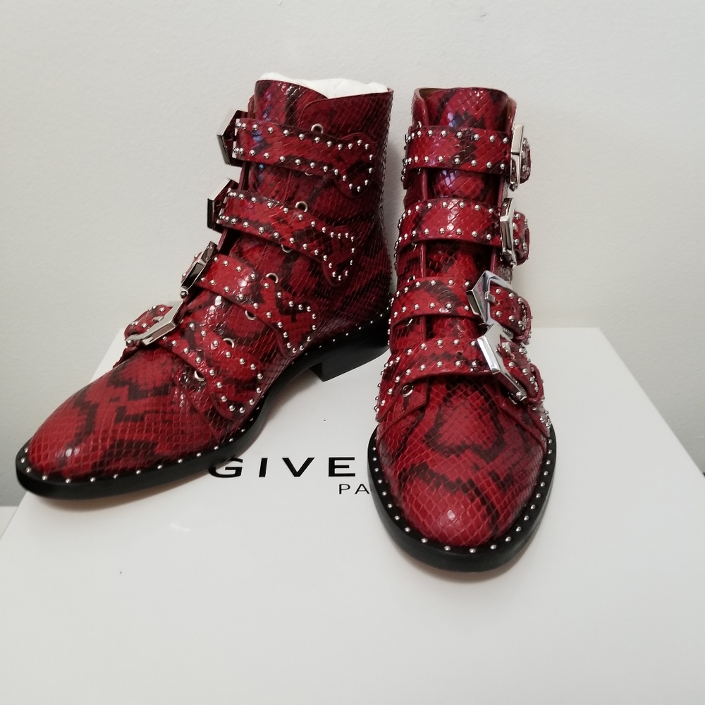 Givenchy red python studded ankle boots - Picture 2 of 4